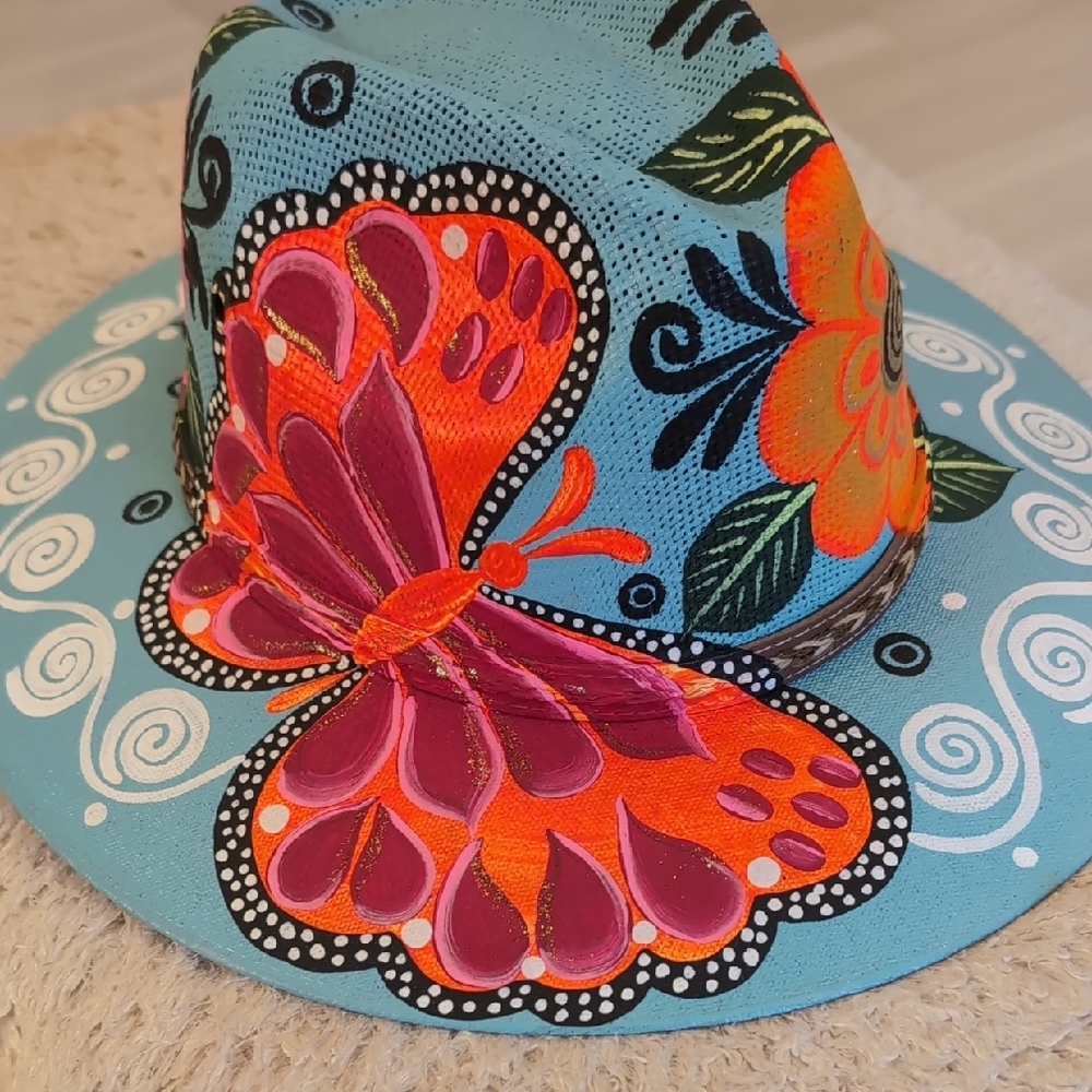 Lorenzo hats- Colorful Floral and Butterfly hand painted fedora